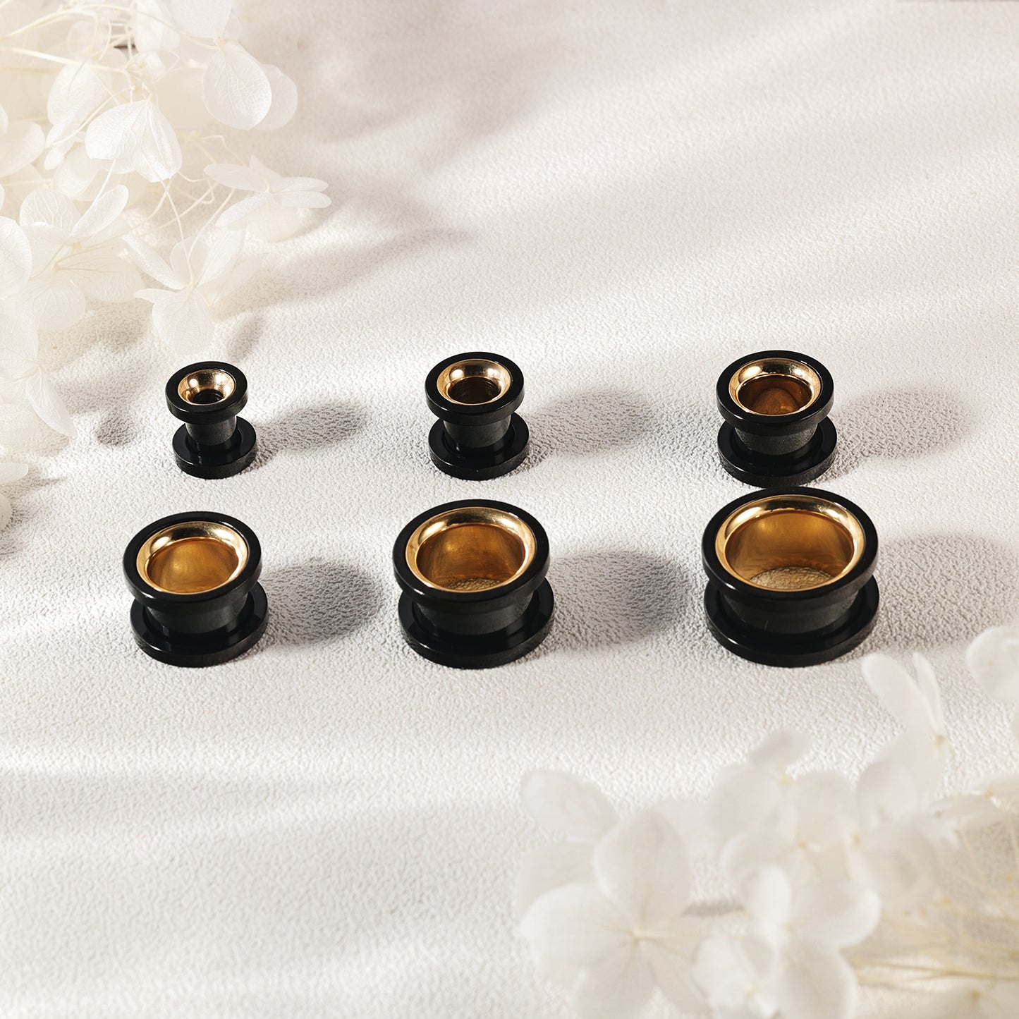 1 Pair 6-16mm Ear Plug Tunnel Double Flare Ear Gauges Black&Gold Ear Expanders