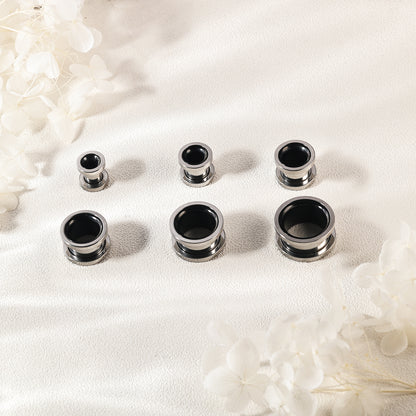 1 Pair 6-16mm Ear Plug Tunnel Double Flare Ear Gauges Silver&Black Ear Expanders