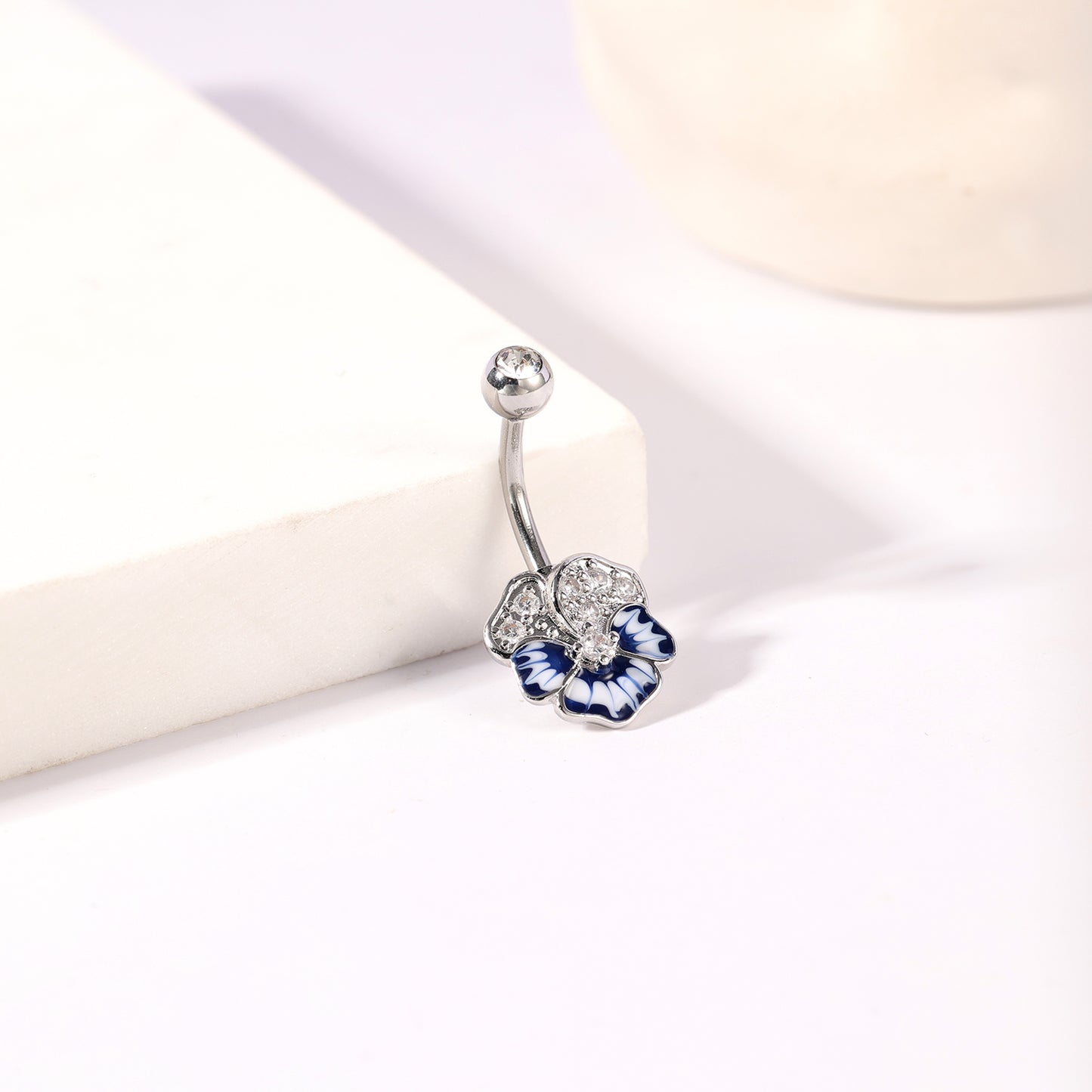 14G Flower Belly Rings Inlay Crystal and Enamel Belly Navel Button Rings