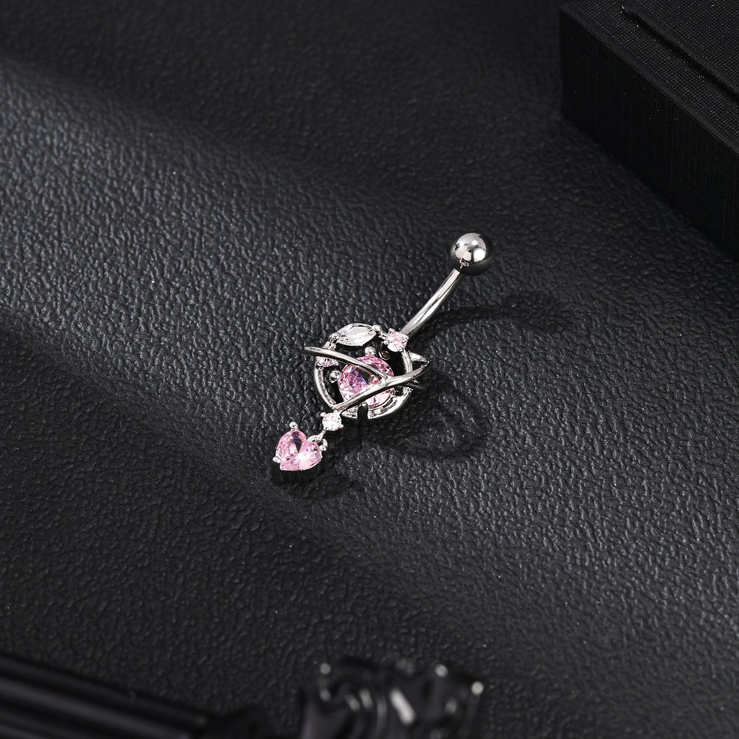 14G Heart Dangle Belly Navel Rings Pink Zircon Belly Button Rings