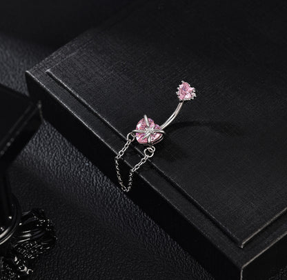 14G Stainless Steel Belly Navel Rings Pink Zircon Belly Button Rings