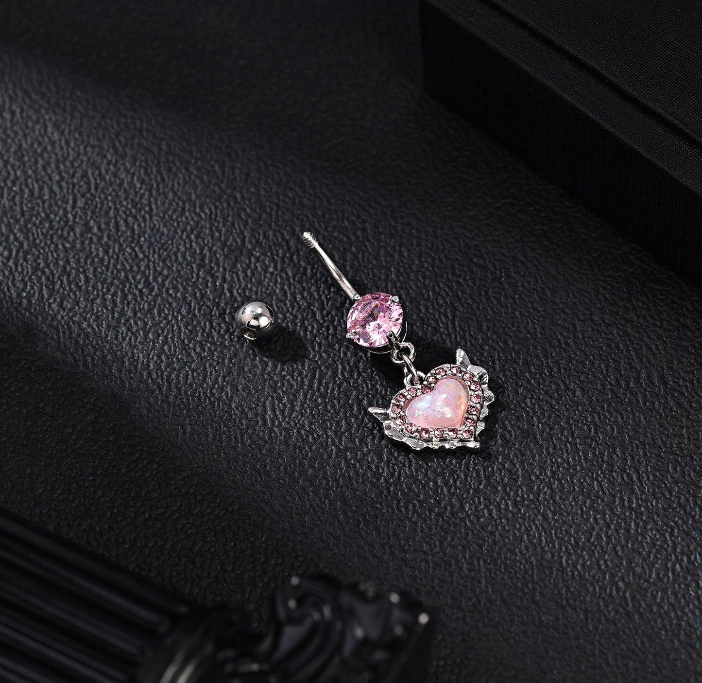 14G Heart Dangle Belly Navel Rings Pink Opal Belly Button Rings