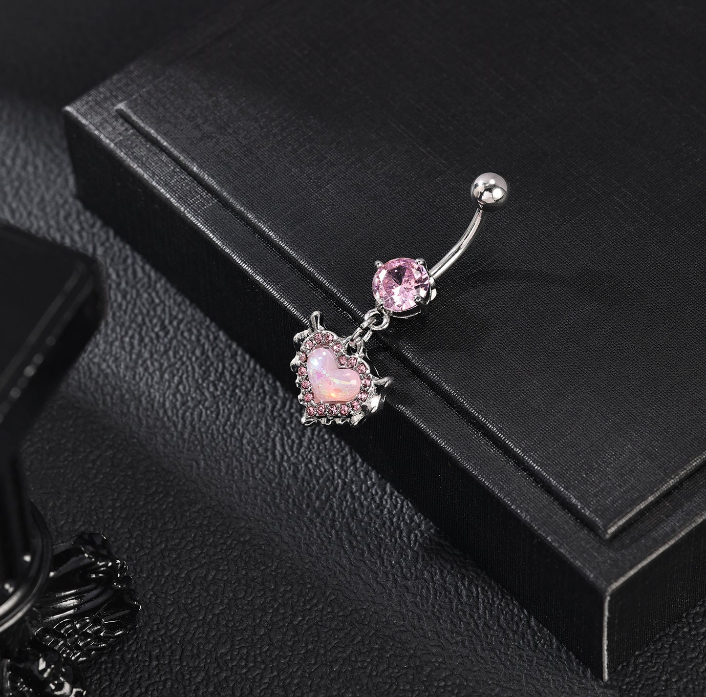 14G Heart Dangle Belly Navel Rings Pink Opal Belly Button Rings