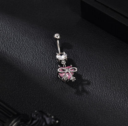 14G Bowknot Belly Navel Rings Pink Zircon Belly Button Rings