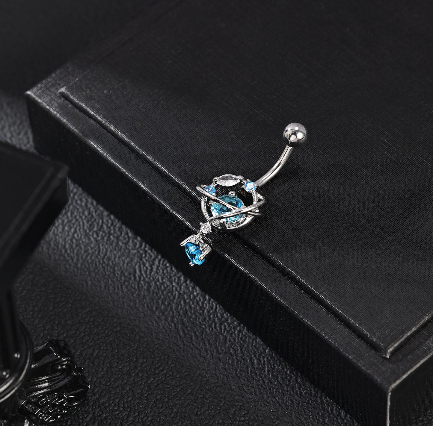 14G Heart Dangle Belly Navel Rings Blue Zircon Belly Button Rings