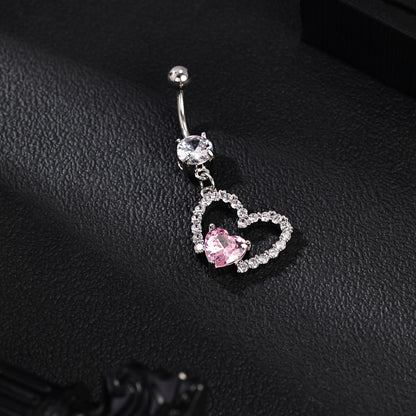 14G Heart Dangle Belly Navel Rings Bling Zircon Belly Button Rings