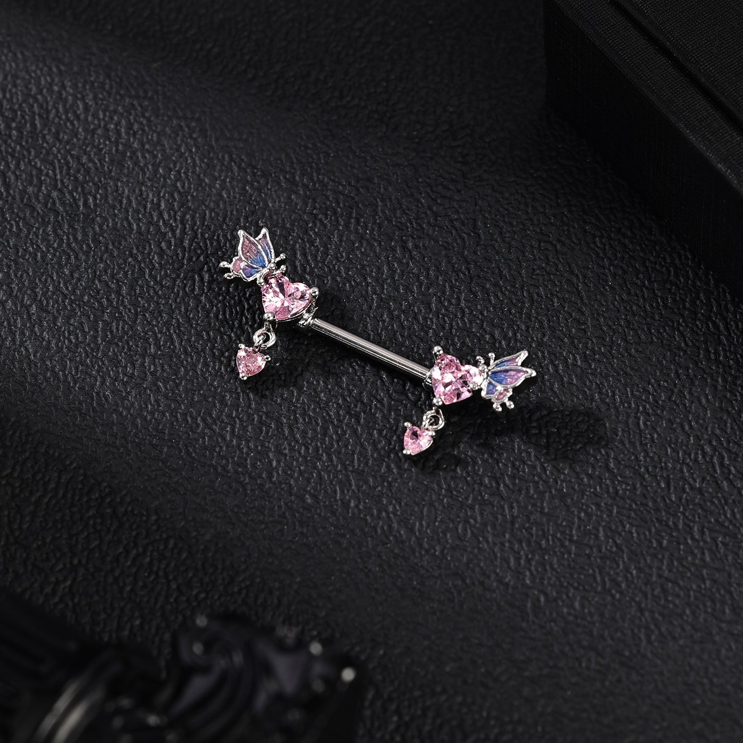 2Pcs 14G Heart Dangle Nipple Rings Pink Zircon Nipple Piercing Barbell Jewelry