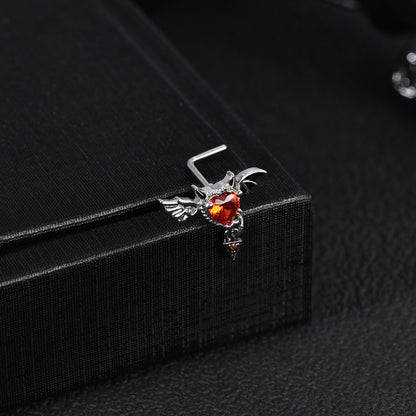 20G Devil Wings Nose Studs Piercing L Shape Nose Rings Red Zirconia Nostril Piercing