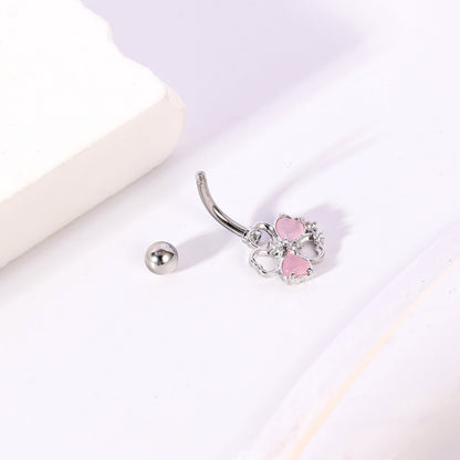 14G Heart Flower Belly Navel Rings Pink Stone Belly Button Rings