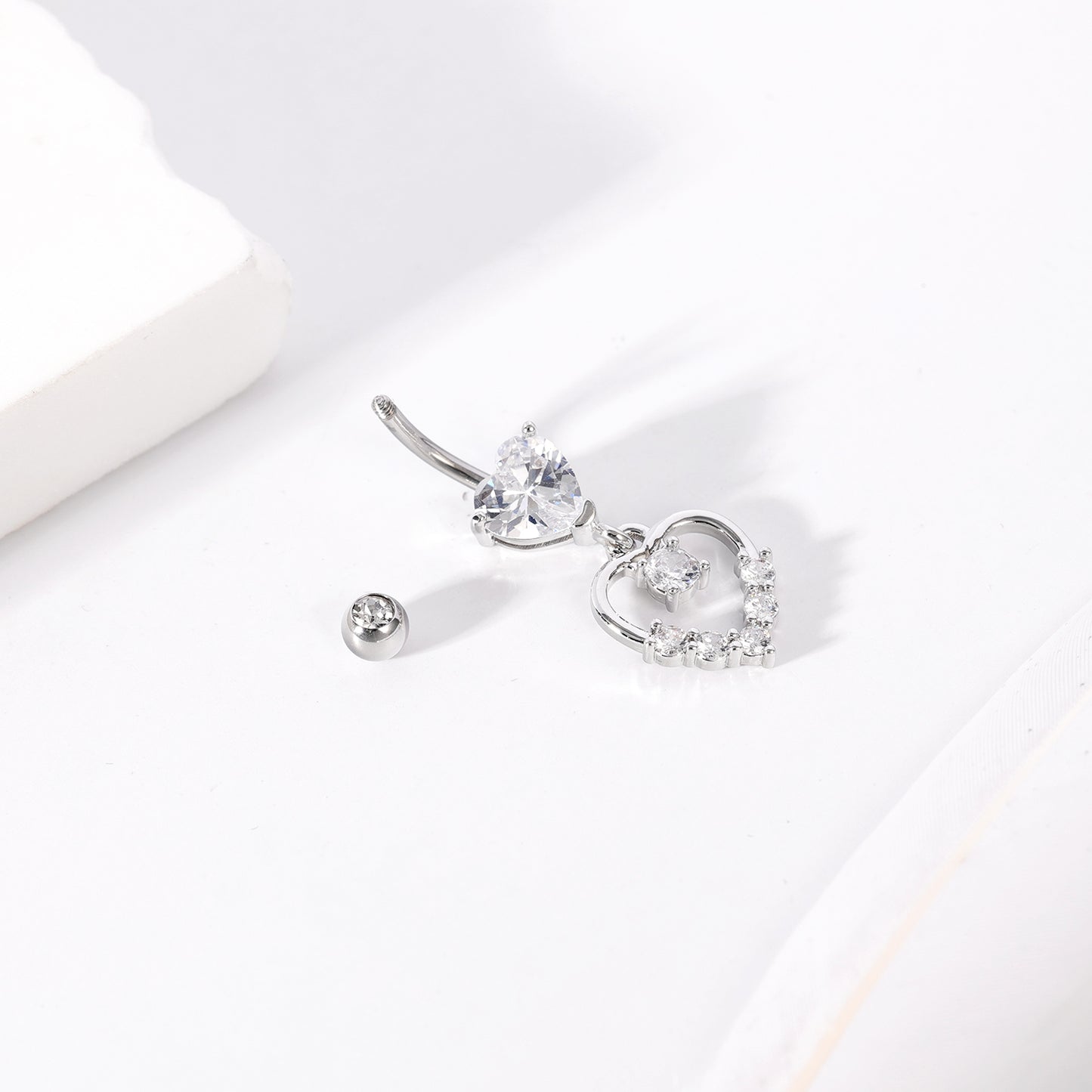 14G Heart Dangle Belly Navel Rings Heart Zirconia Belly Button Rings