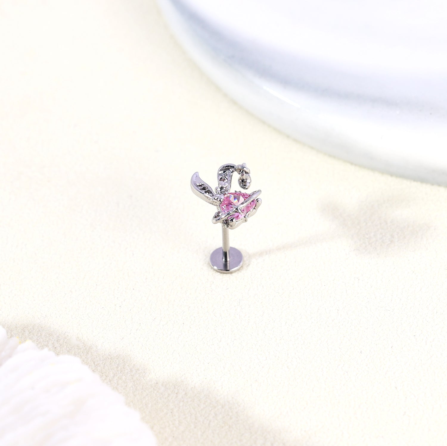 20g Rabbit Labret Ring CZ Stud Earring Conch Helix Lip Piercing