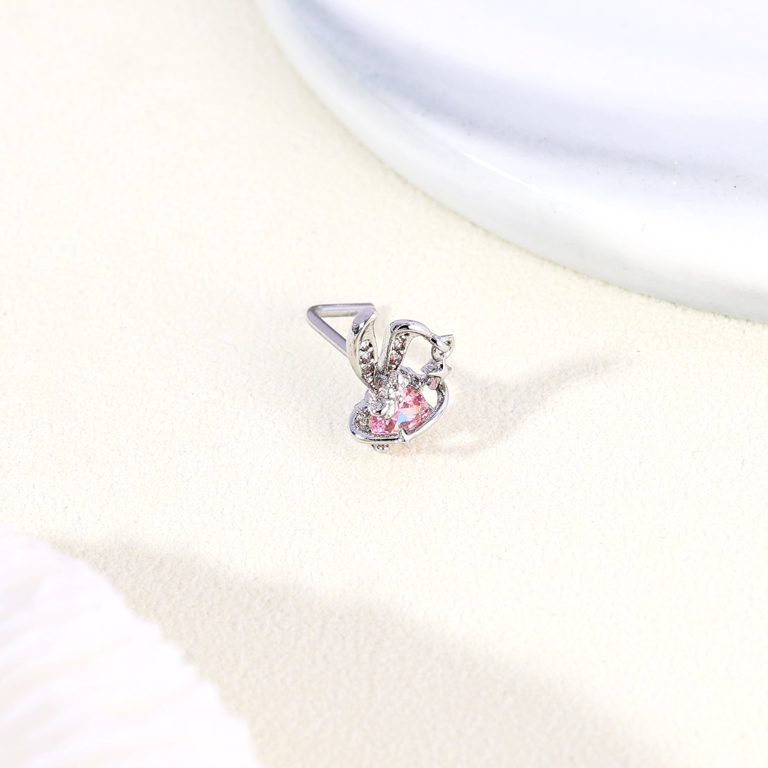 20G Cute Rabbit Nose Studs Piercing L Shape Nose Rings Pink Zirconia Nostril Piercing