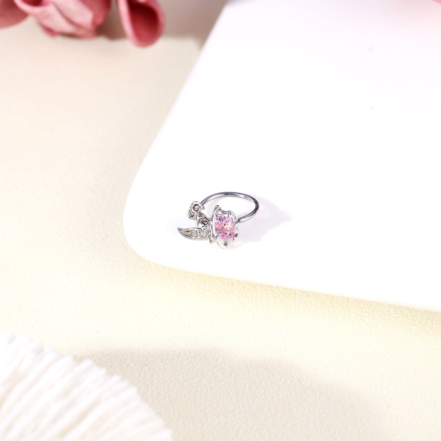 20g Rabbit Nose Ring Pink Zircon Nostril Piercing Jewelry