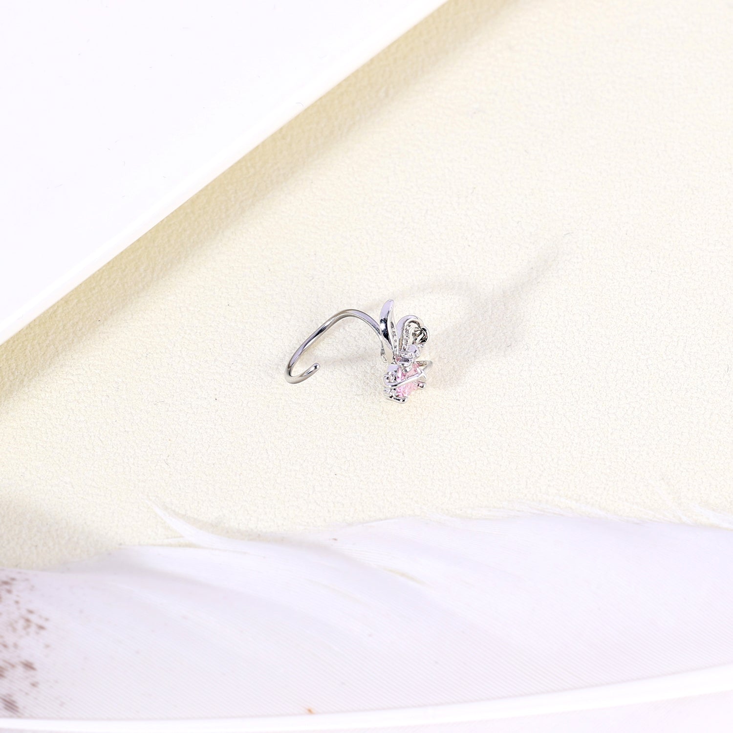 20g Rabbit Nose Ring Pink Zircon Nostril Piercing Jewelry