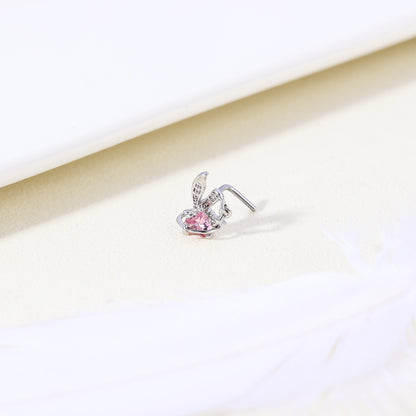 20G Cute Rabbit Nose Studs Piercing L Shape Nose Rings Pink Zirconia Nostril Piercing