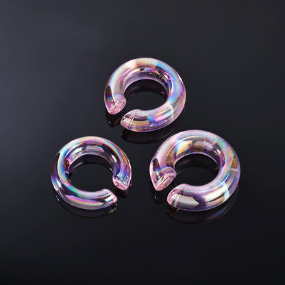 1 Pair C Shaped Ear Plugs Tunnel Pink Glass Stretching Earring Ear Gauge Expanders