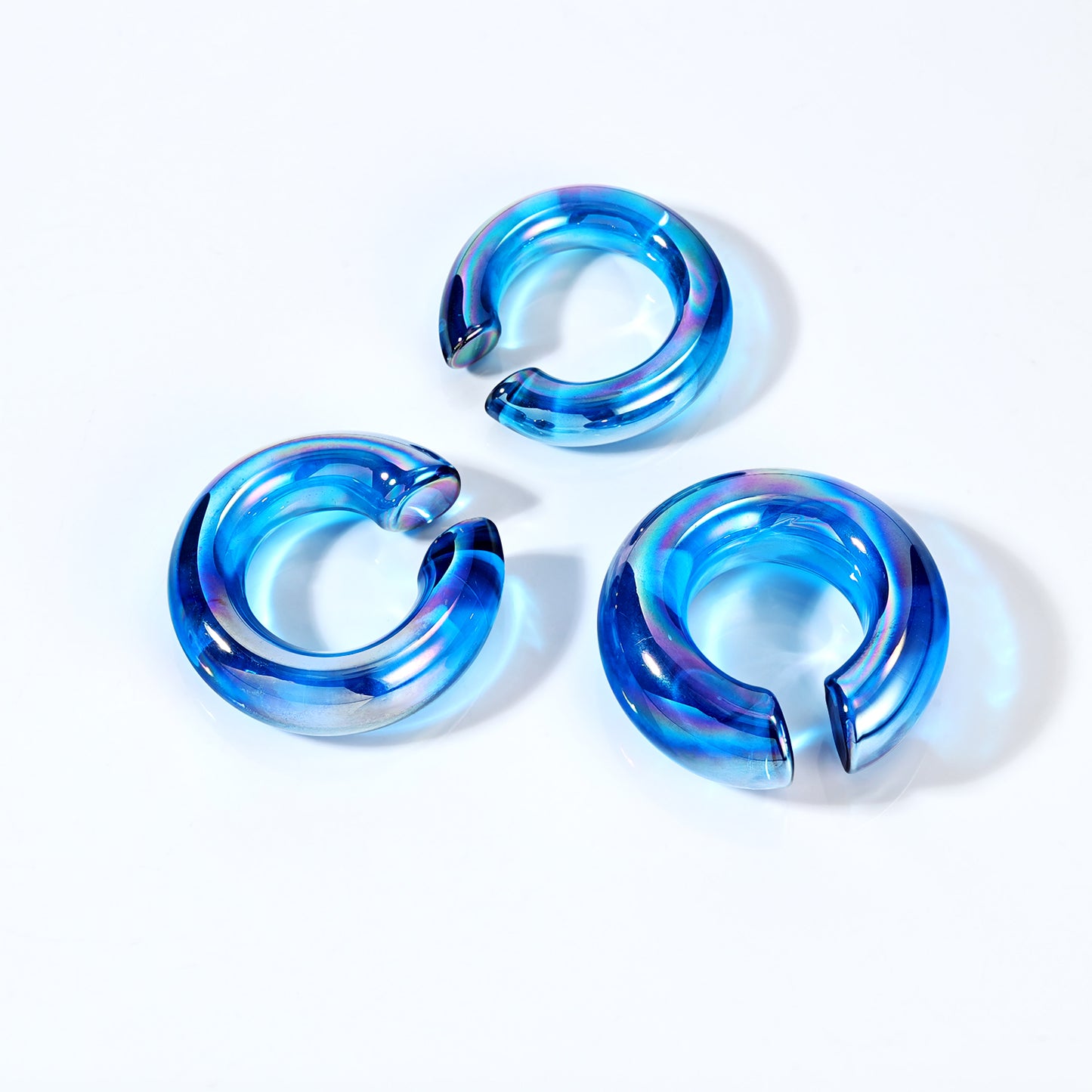 1 Pair C Shaped Ear Plugs Tunnel Blue Glass Stretching Earring Ear Gauge Expanders