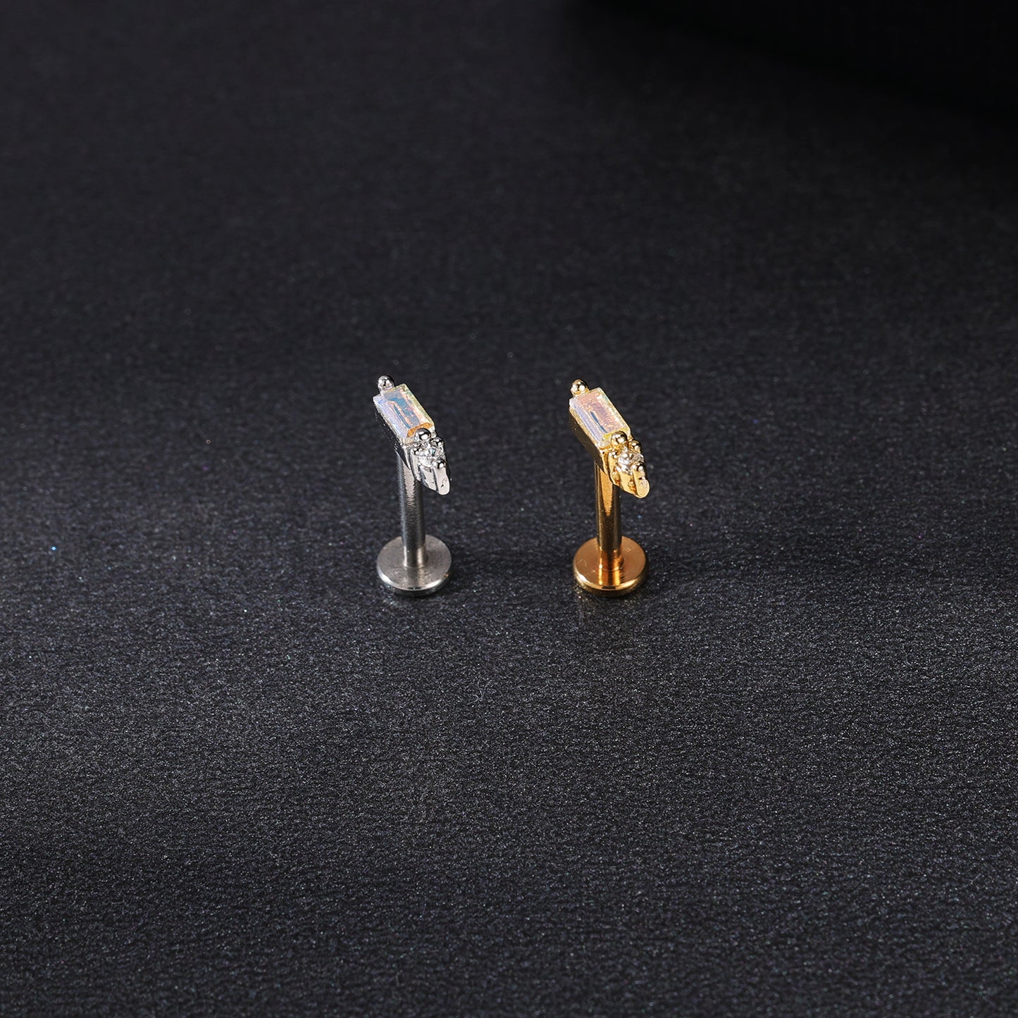 16g Bling Zircon Labret Ring Flat Back Stud Earring Conch Helix Lip Piercing