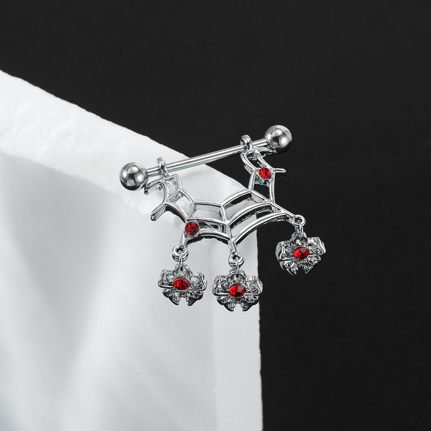 2Pcs 14G Spider Web Nipple Rings Red Zircon Nipple Piercing Barbell Jewelry