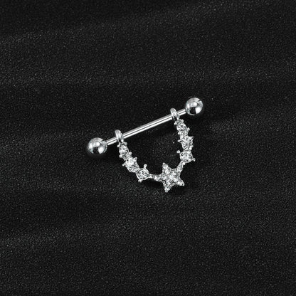 2Pcs 14G Star Nipple Rings Bling Crystal Nipple Piercing Barbell Jewelry