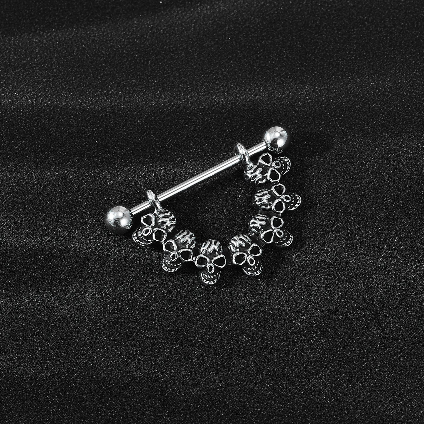 2Pcs 14G Skull Nipple Rings Stainless Steel Nipple Piercing Barbell Jewelry