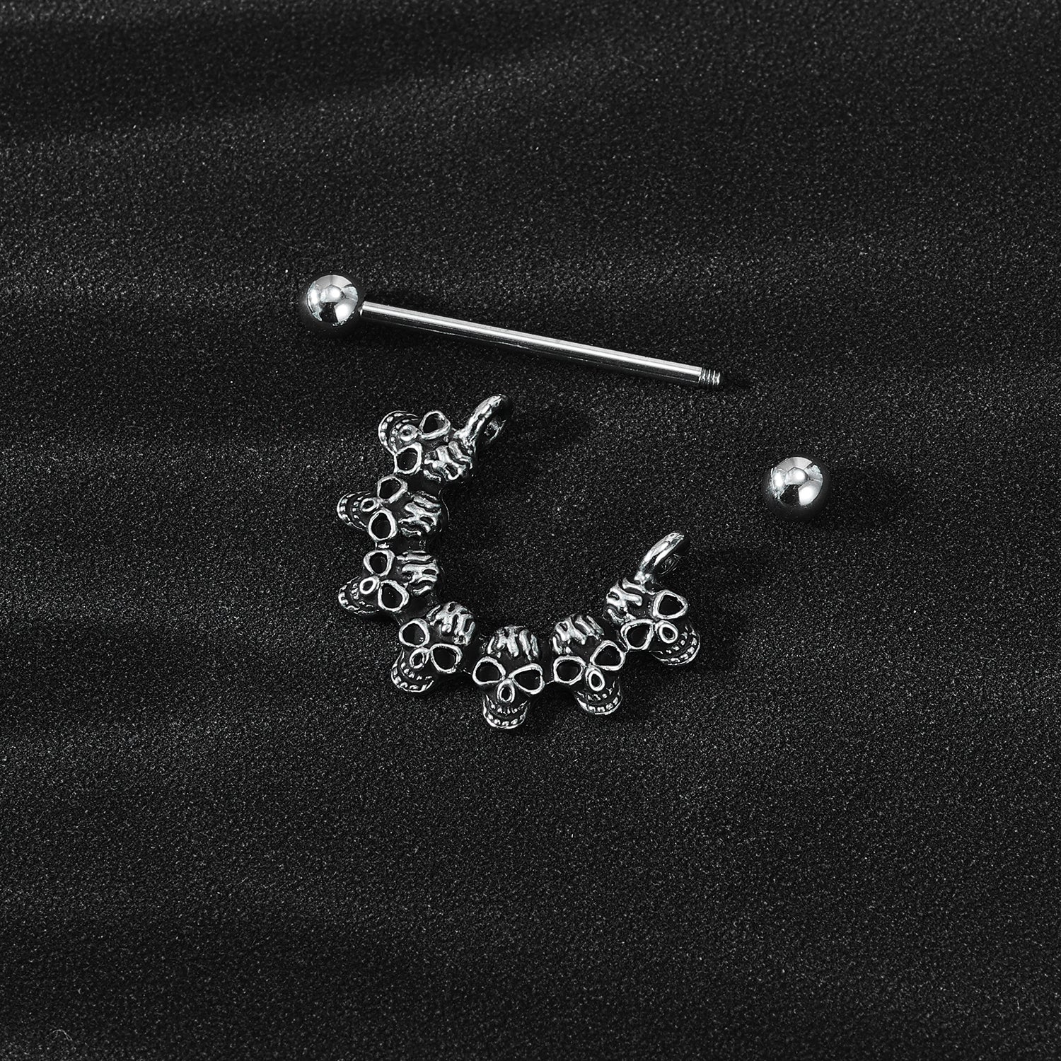 2Pcs 14G Skull Nipple Rings Stainless Steel Nipple Piercing Barbell Jewelry