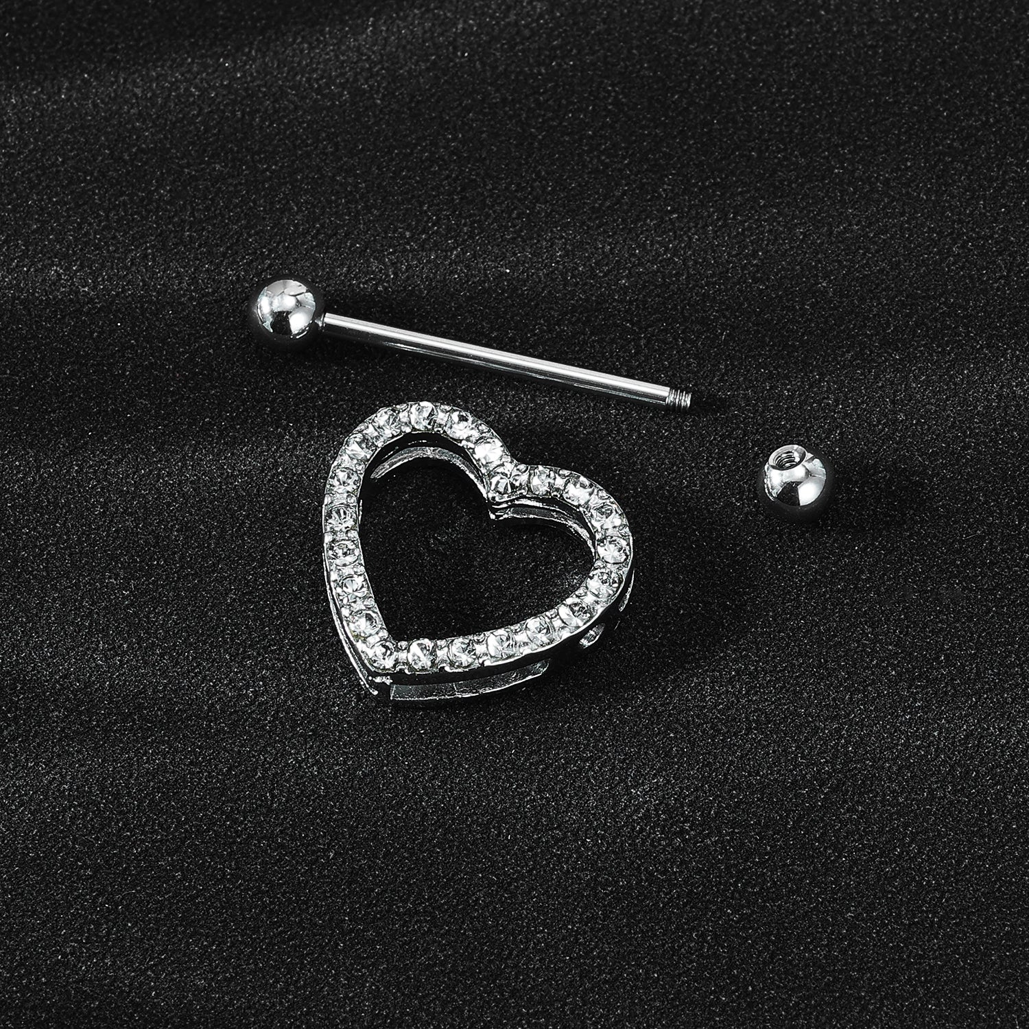 2Pcs 14G Heart Nipple Rings White Crystal Nipple Piercing Barbell Jewelry