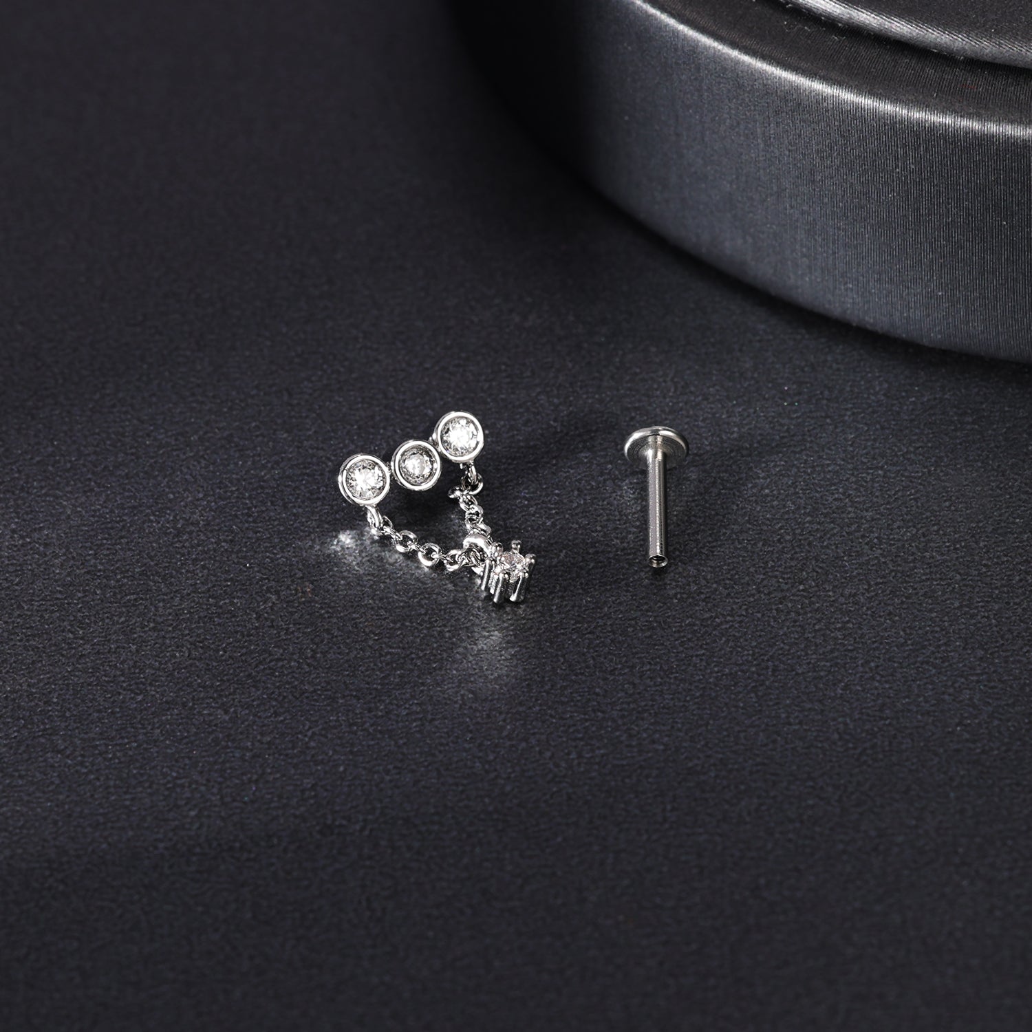 16g Zircon Dangle Labret Ring Flat Back Stud Earring Conch Helix Lip Piercing