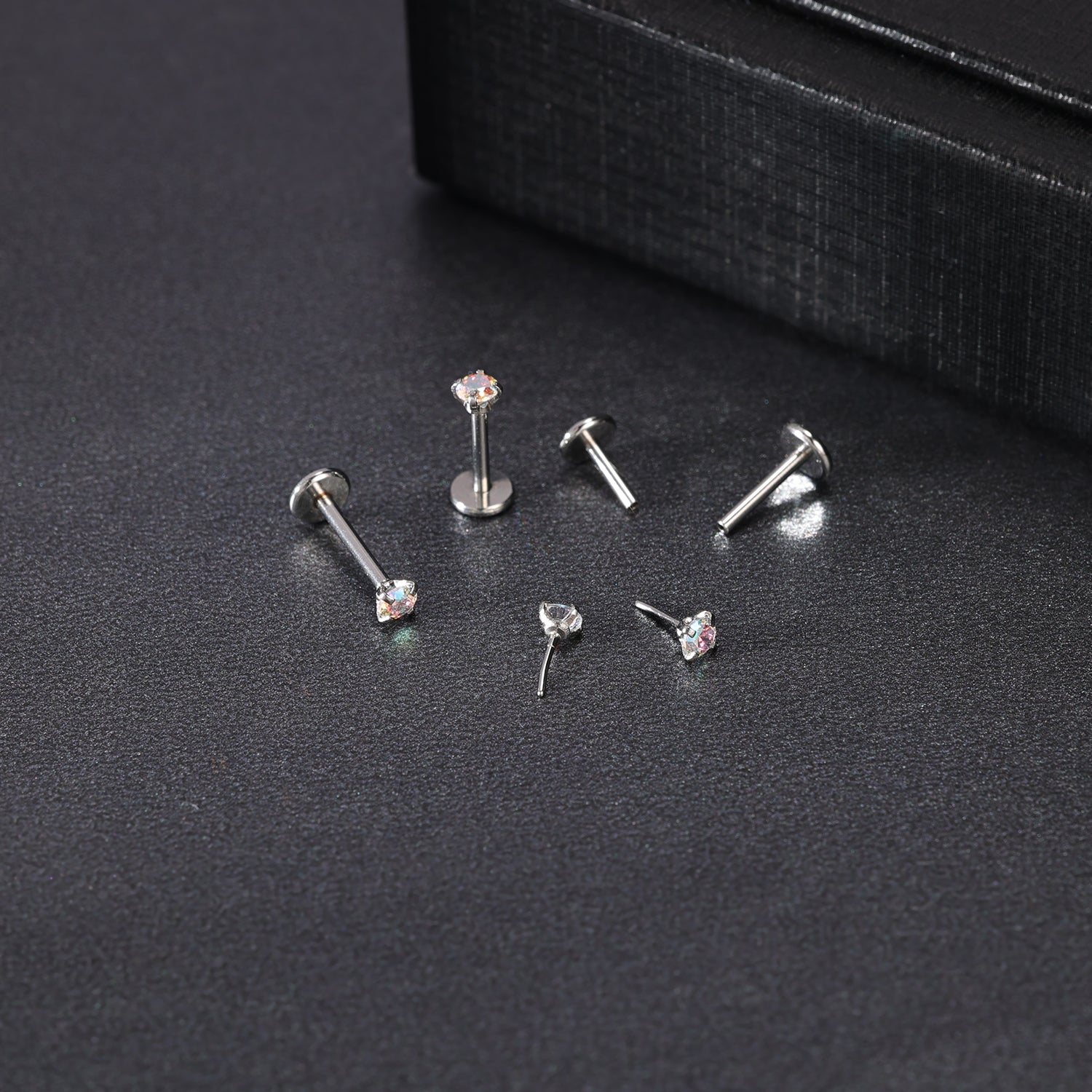 18g/20g Bling Zircon Nose Stud Push-in Nose Ring Threadless Nostril Piercing