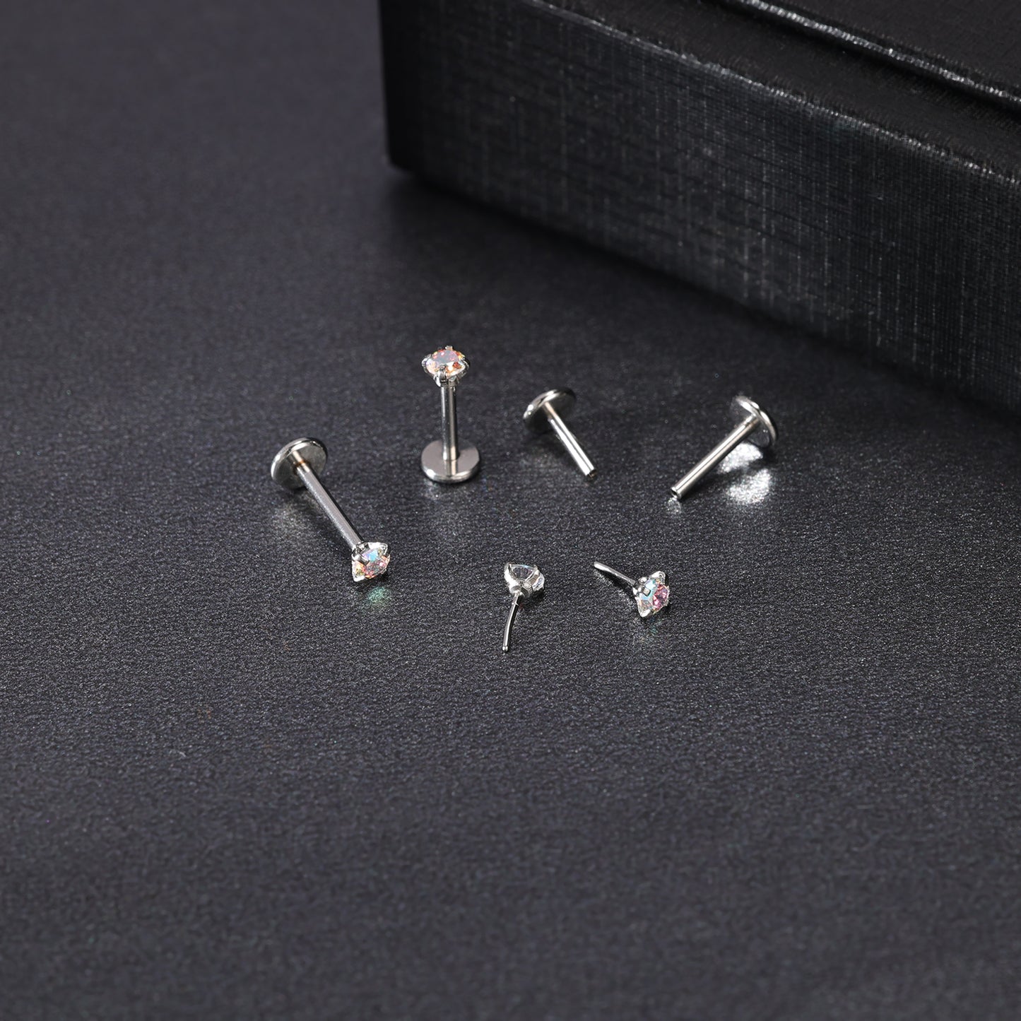 16g/18g/20g Flat Back Earring Rainbow Zircon Cartilage Earring Threadless Conch Helix Piercing