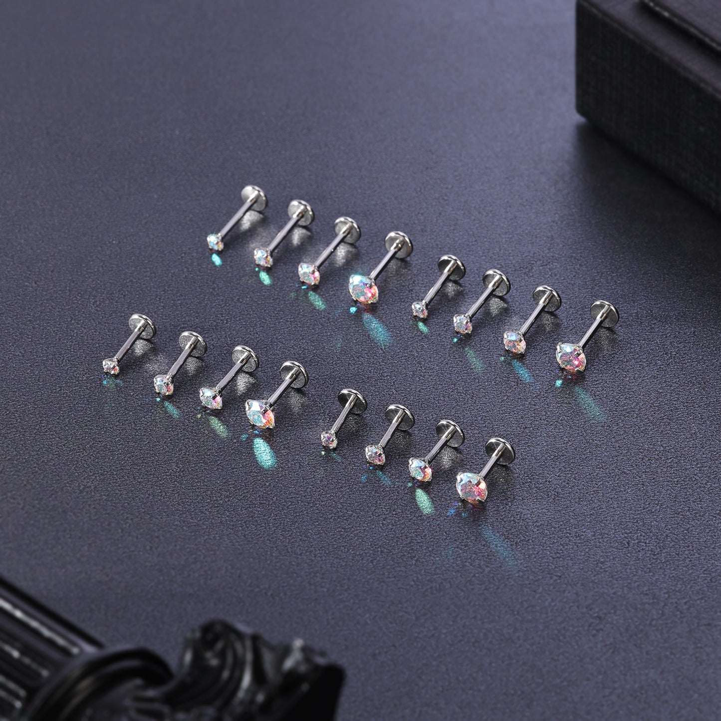 18g/20g Bling Zircon Nose Stud Push-in Nose Ring Threadless Nostril Piercing