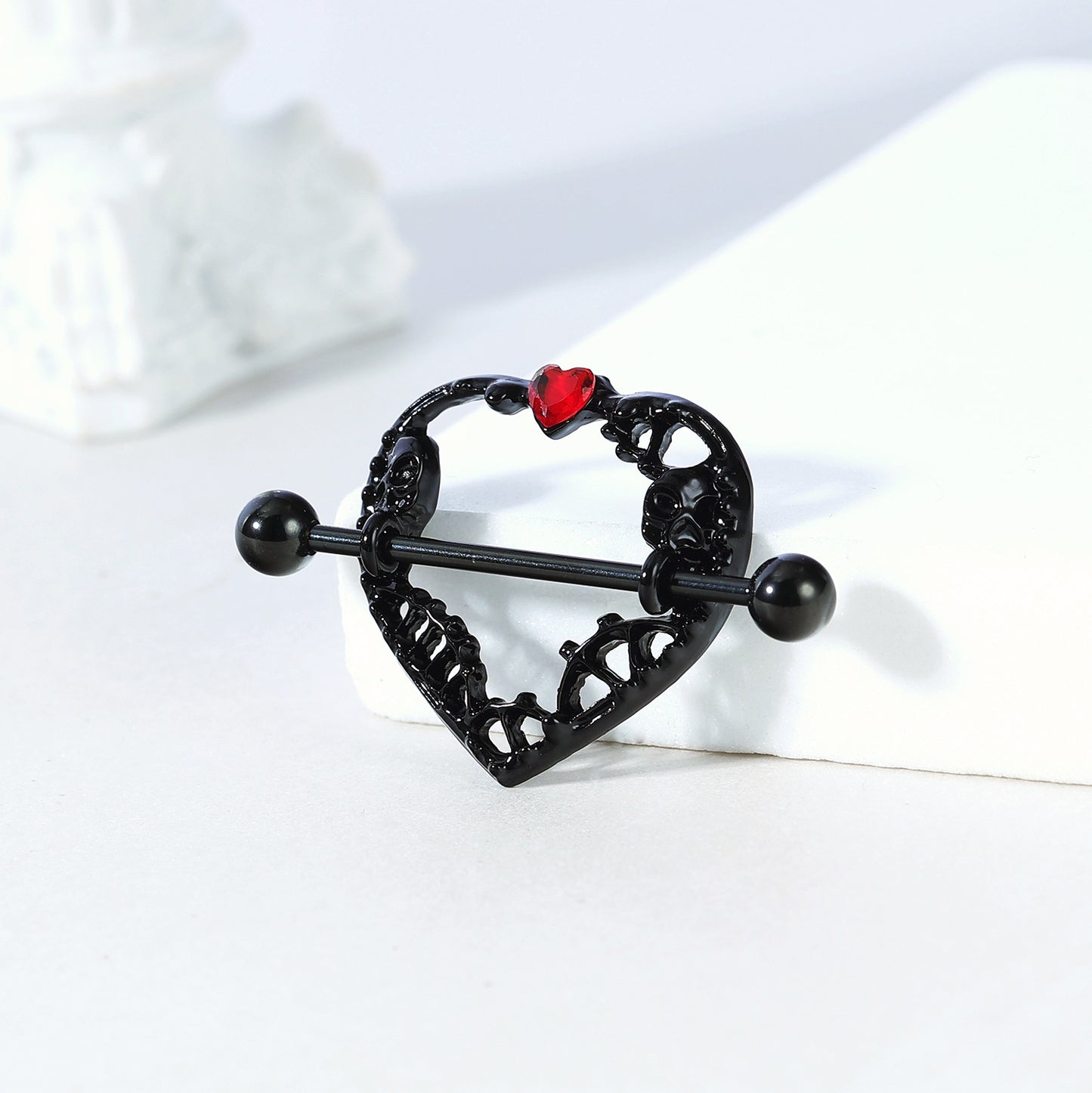 2Pcs 14G Heart Nipple Rings Black Nipple Piercing Barbell Jewelry