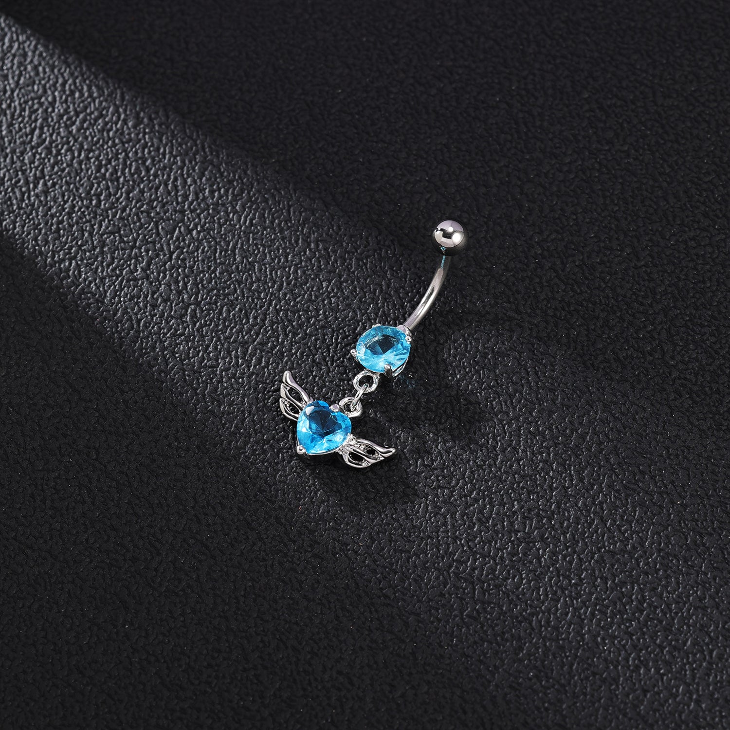 14G Double Wing Dangle Belly Navel Rings Blue Zirconia Belly Button Rings