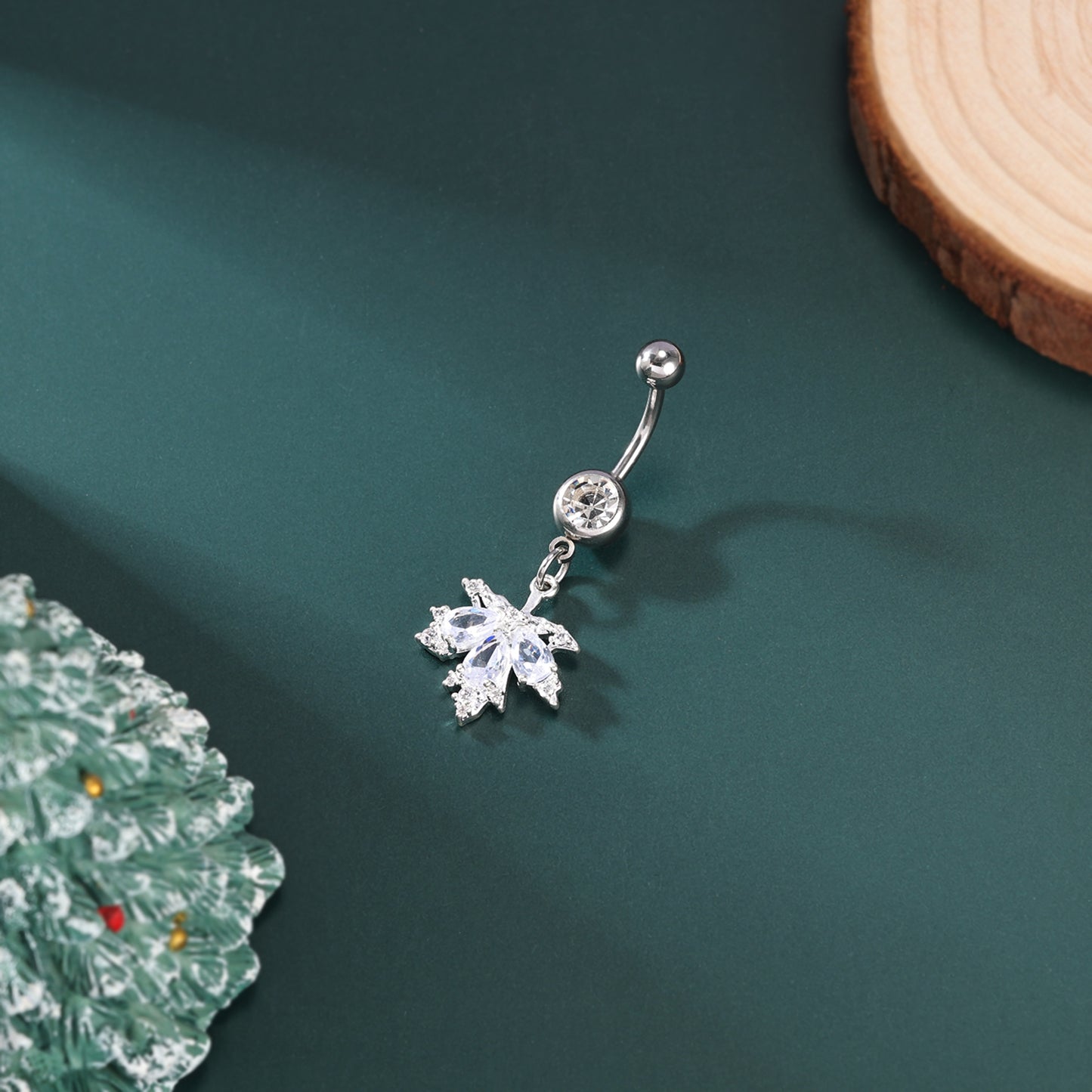 14G Maple Leaves Belly Navel Rings Clear Zircon Belly Button Rings