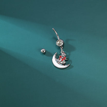 14G Moon Dangle Belly Navel Rings Bling Crystal Belly Button Rings Christmas Jewelry