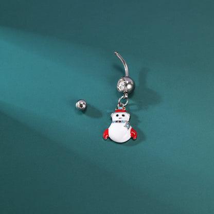 14G Snowman Belly Navel Rings Bling Crystal Belly Button Rings Christmas Jewelry