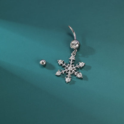 14G Snowflake Dangle Belly Navel Rings Clear Zircon Belly Button Rings