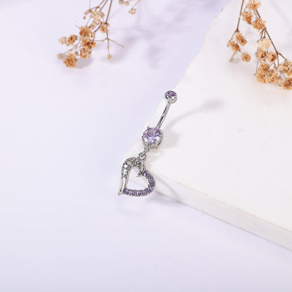 14G Heart Dangle Belly Navel Rings Purple Zircon Belly Button Rings