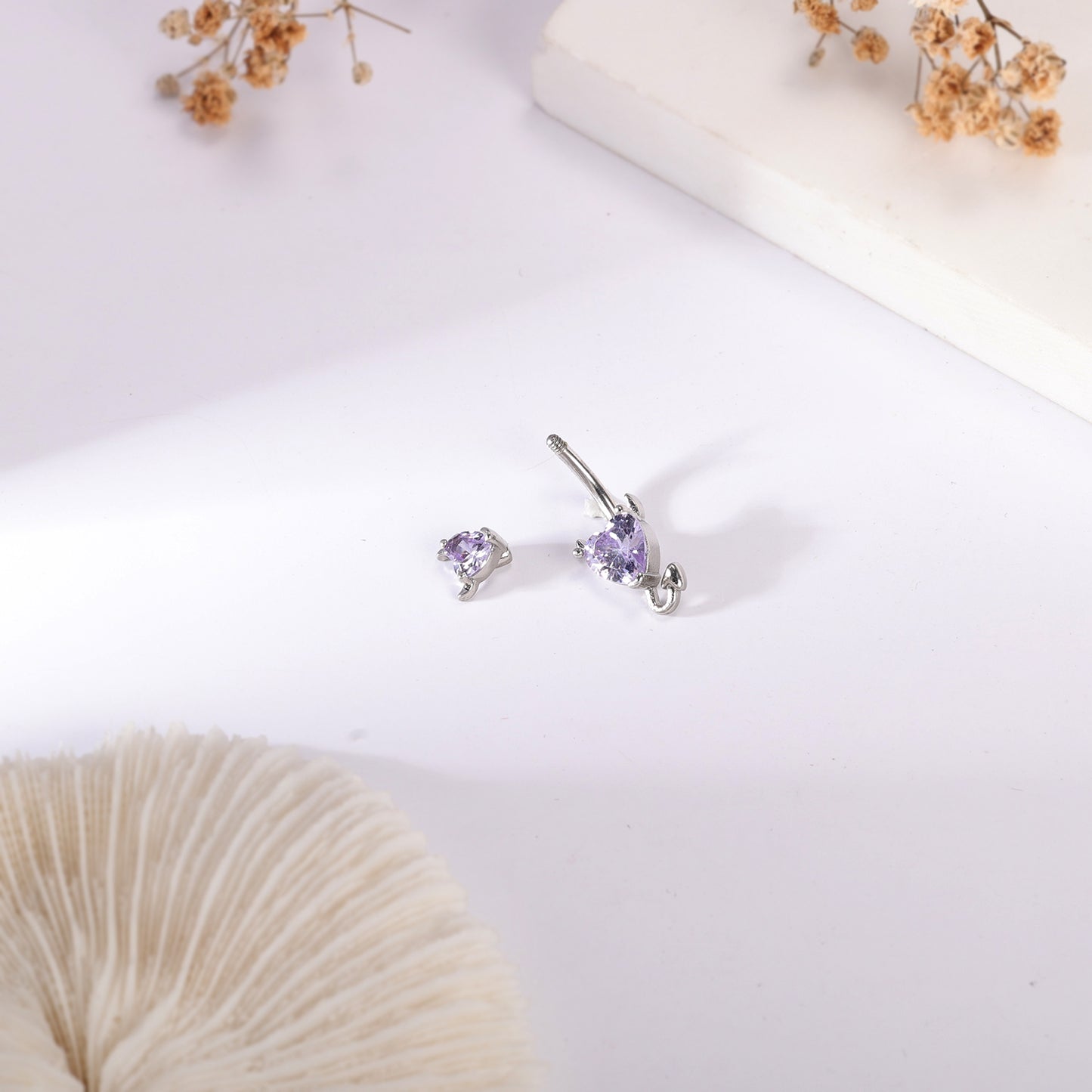 14G Devil Heart Belly Navel Rings Purple Zircon Belly Button Rings
