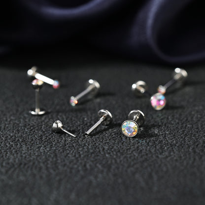 18g/20g Bling Crystal Nose Stud Push-in Nose Ring Threadless Nostril Piercing