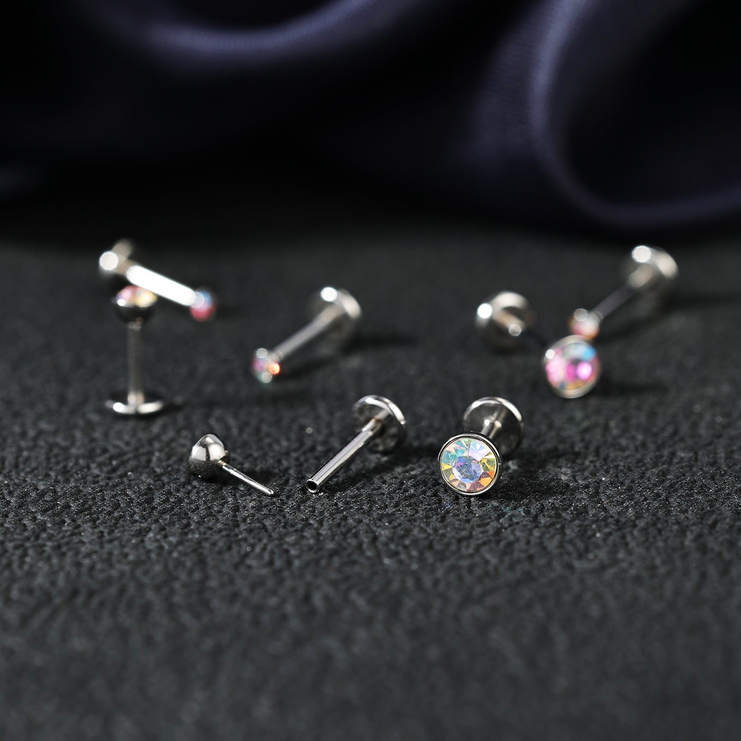 16g/18g/20g Flat Back Earring Rainbow Crystal Cartilage Earring Threadless Conch Helix Piercing