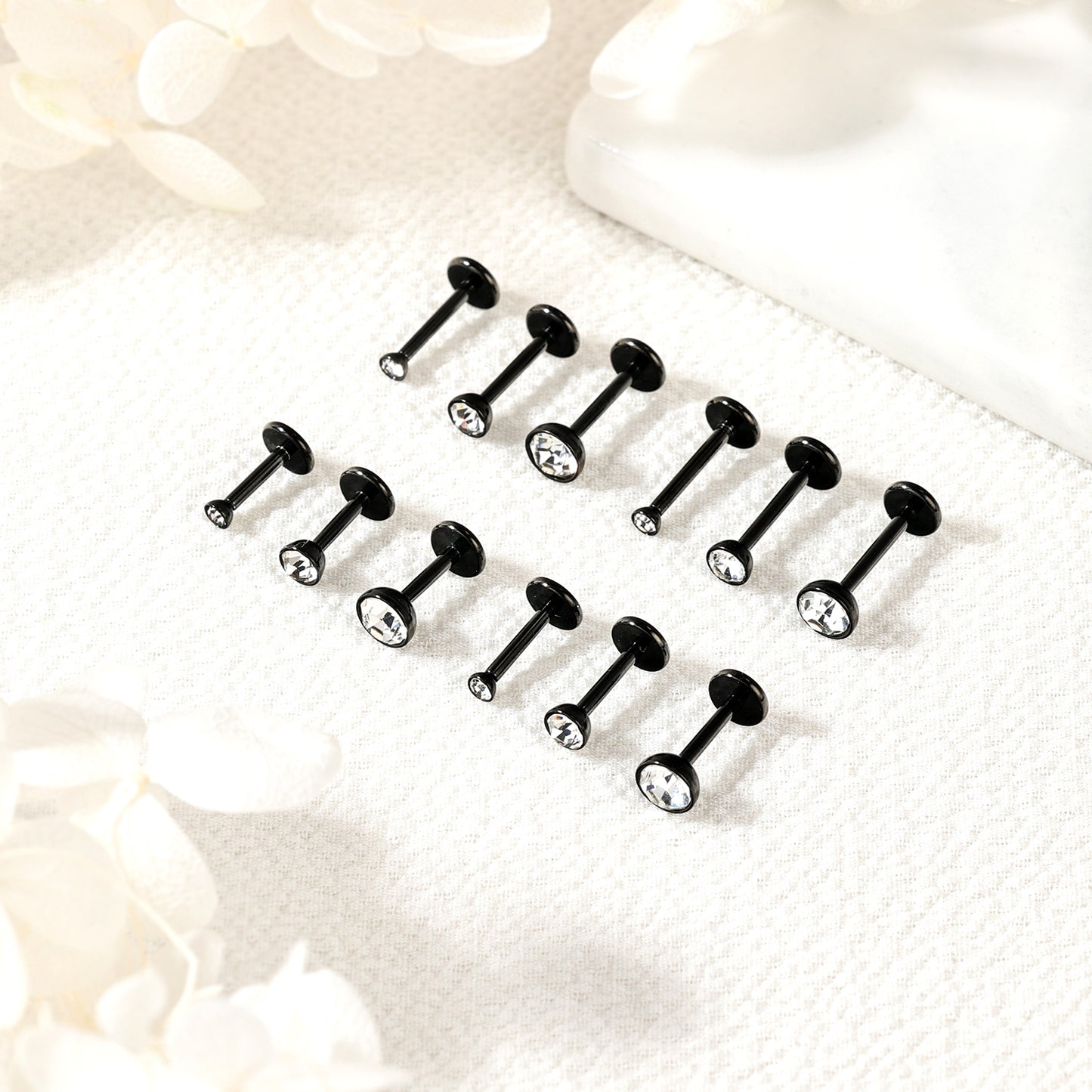 18g/20g Clear Crystal Nose Stud Push-in Nose Ring Threadless Nostril Piercing