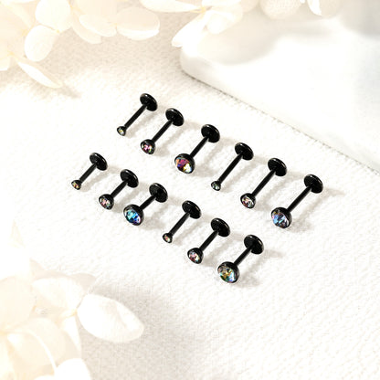 18g/20g Bling Crystal Nose Stud Push-in Nose Ring Threadless Nostril Piercing