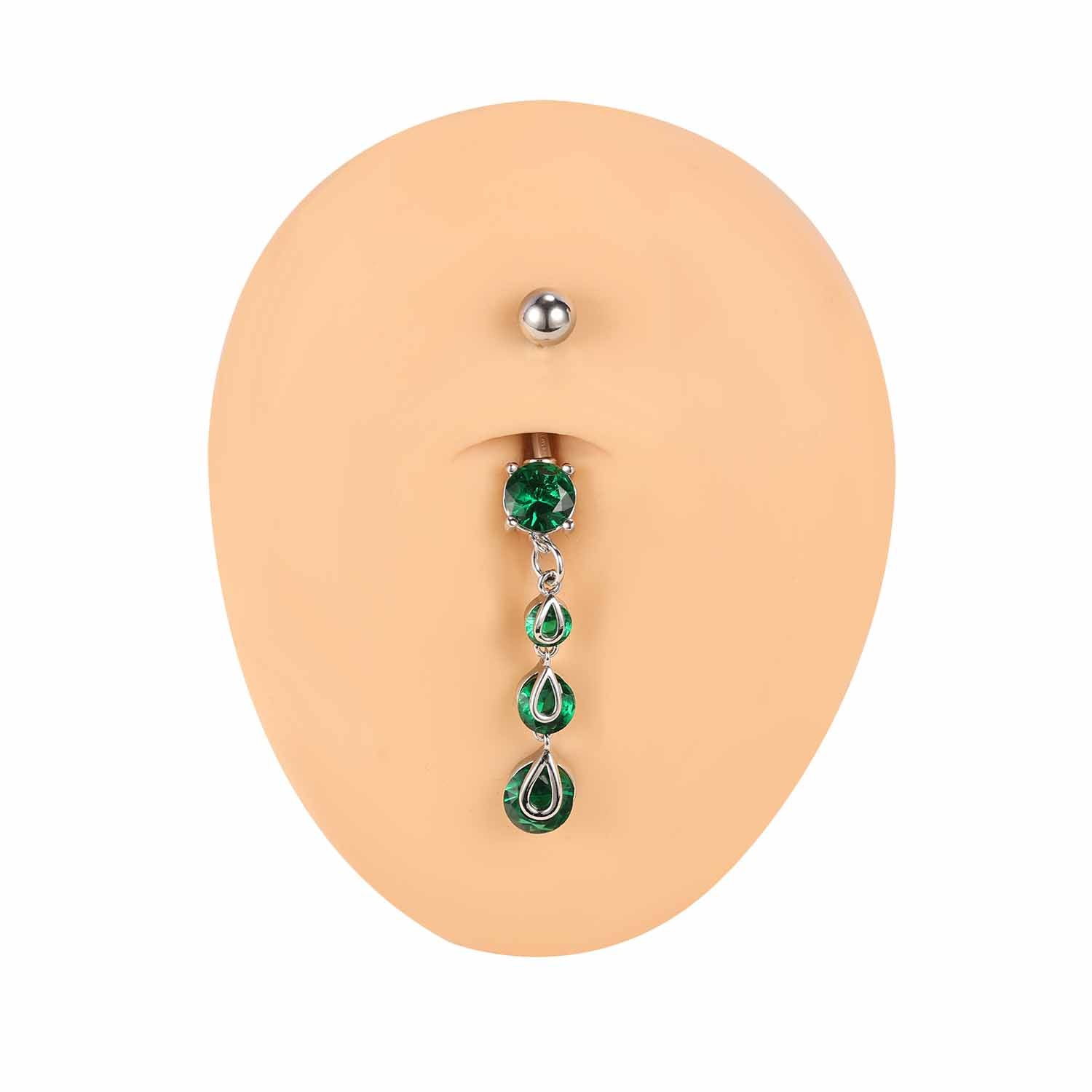 14G Stainless Steel Belly Navel Rings Green Zircon Belly Button Rings