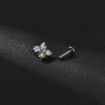 16g Multicolor Zircon Labret Ring Push in Stud Earring Threadless Conch Helix Lip Piercing