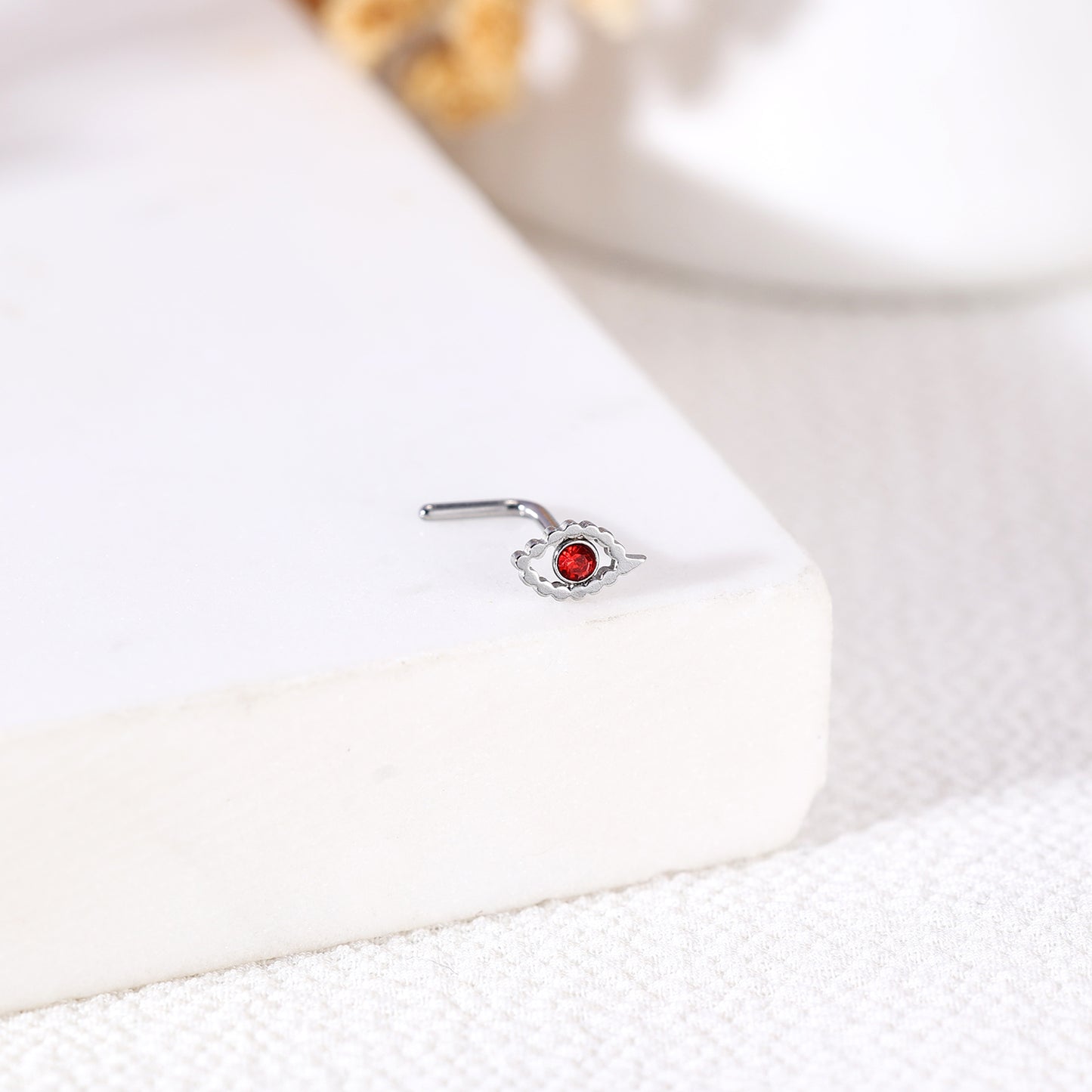 20G Eye Nose Studs Piercing L Shape Nose Rings Red Zirconia Nostril Piercing