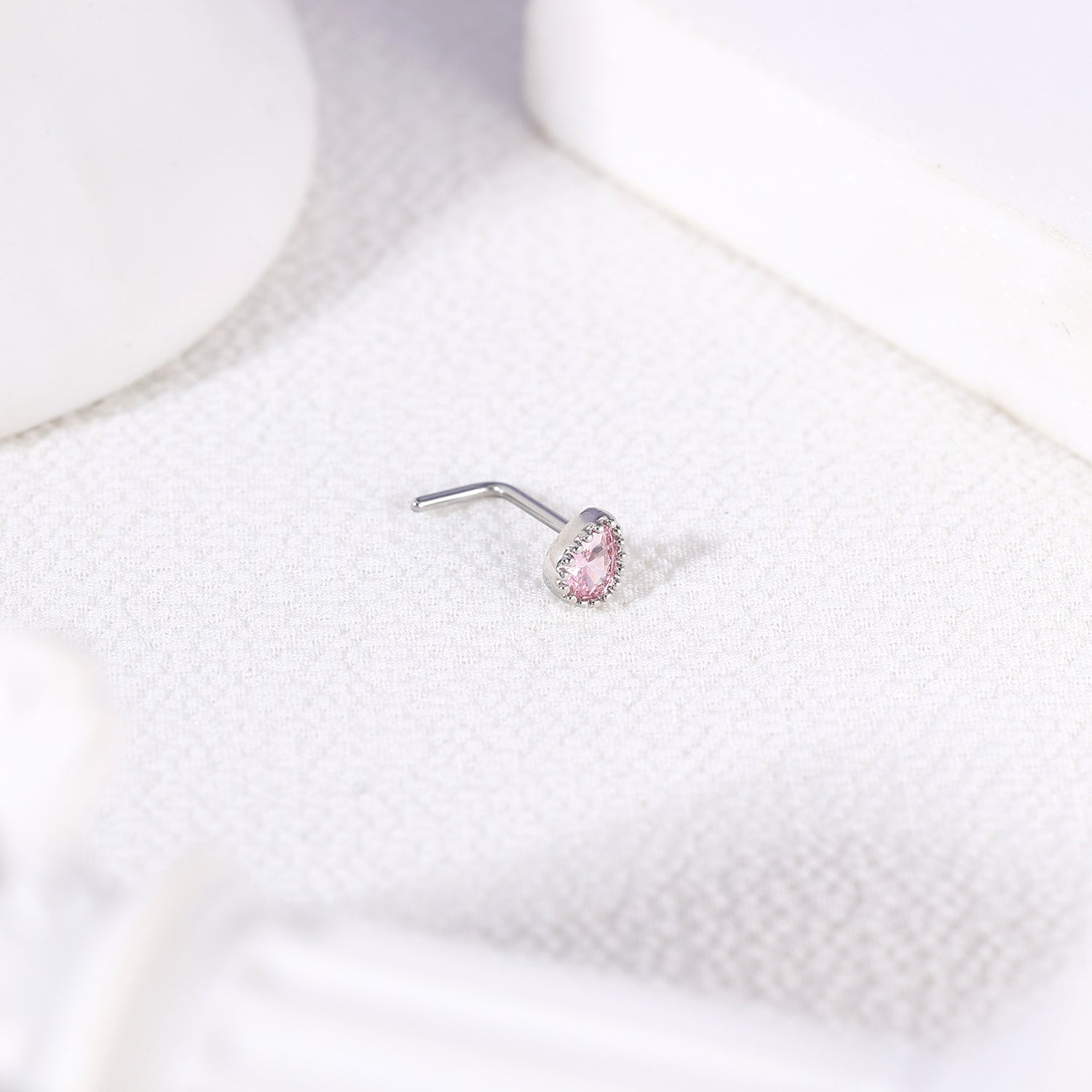 20G Nose Studs Piercing L Shape Nose Rings Pink Zirconia Nostril Piercing