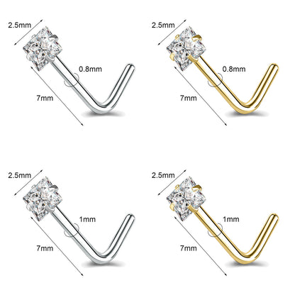 18G/20G Stainlesss Steel Nose Studs L Shape Nose Piercing White Zirconia Nostril Piercing