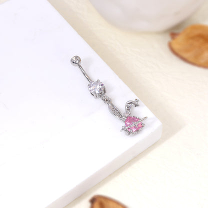 14G Cute Rabbit Belly Navel Rings Zirconia Dangle Belly Button Rings