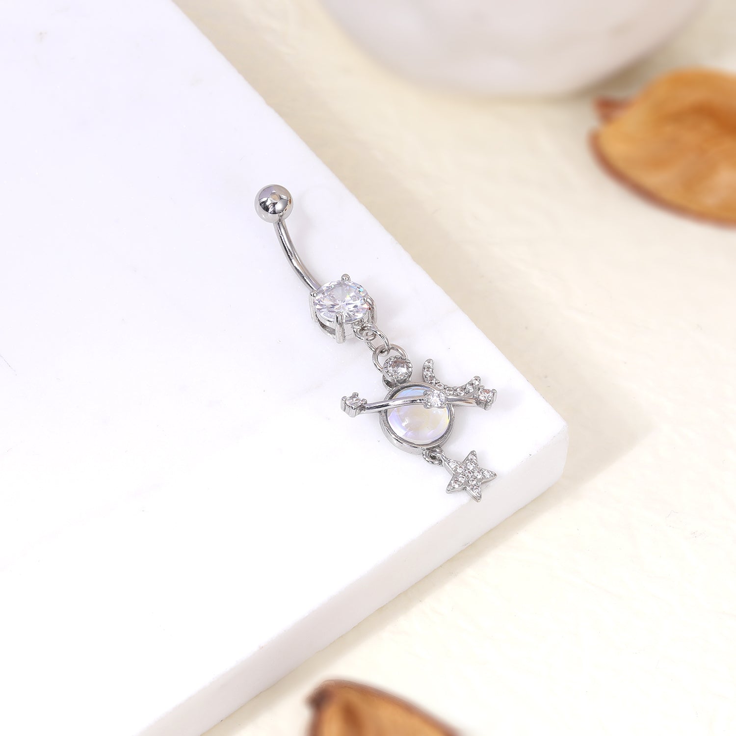 14G Bling Moon Star Belly Navel Rings Orbiting Planet Belly Button Rings